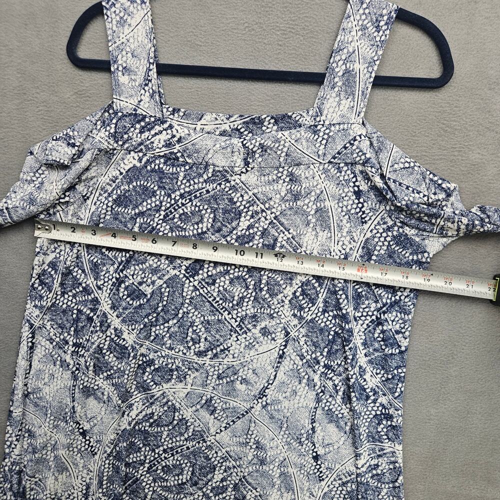 Clara Sun Woo Blue White Patterned Cold Shoulder Sharkbite Hem Top Womens Large - Picture 3 of 5